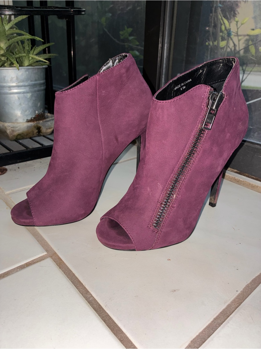 Steve Madden Plum Suede Open-Toe Stiletto Booties - Picture 5 of 8